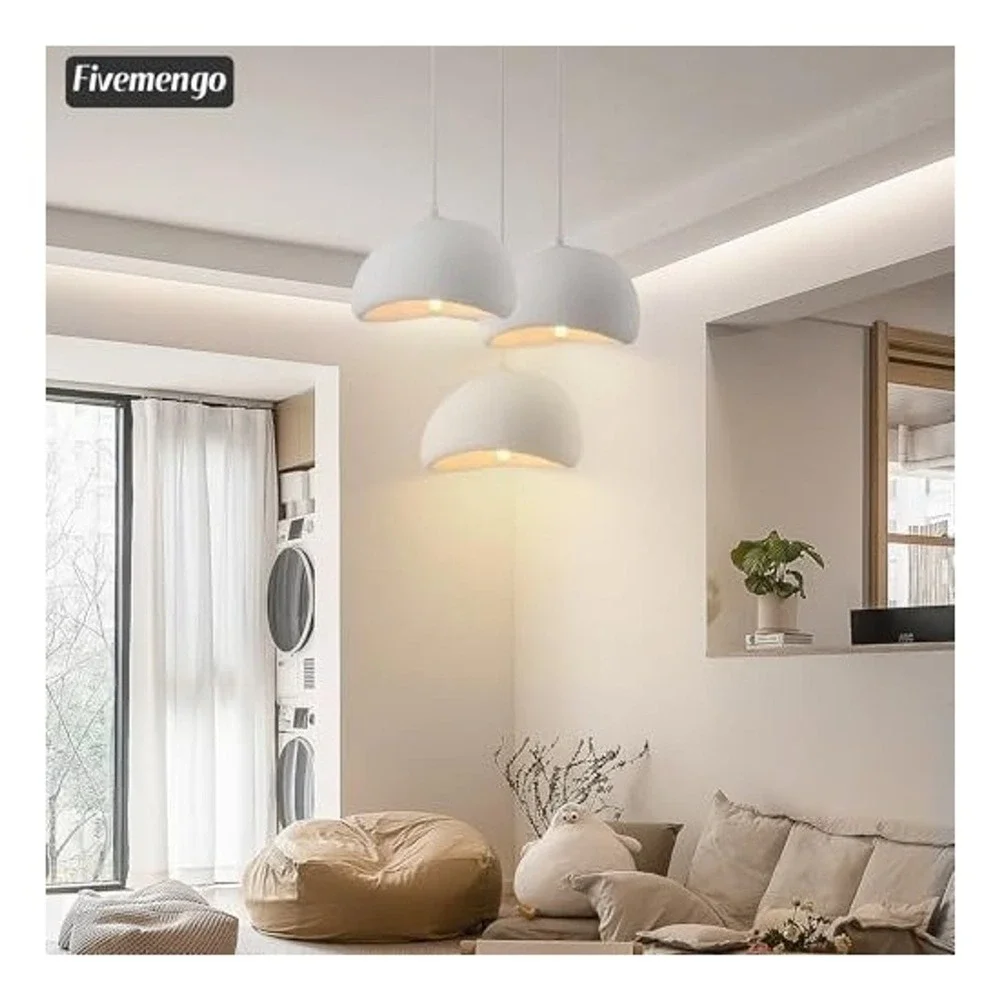 Fivemengo Modern Pendant Light White Textured Dome Hanging Ceiling Fixture E26